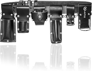 LAUTUS Scaffolding Belt | 7-Piece Leather Scaffold Belt, 2" Wide | Fits Waist Sizes from 32” – 50” | Includes 6 Scaffold Tool Holders to Securely Hold Your Level, Tape, Spanners, Hammer| 3.5MM Leather