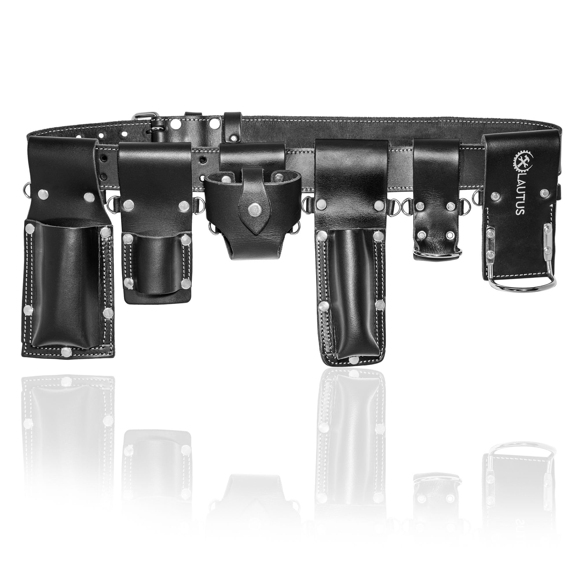 LAUTUS Scaffolding Belt | 7-Piece Leather Scaffold Belt, 2" Wide | Fits Waist Si