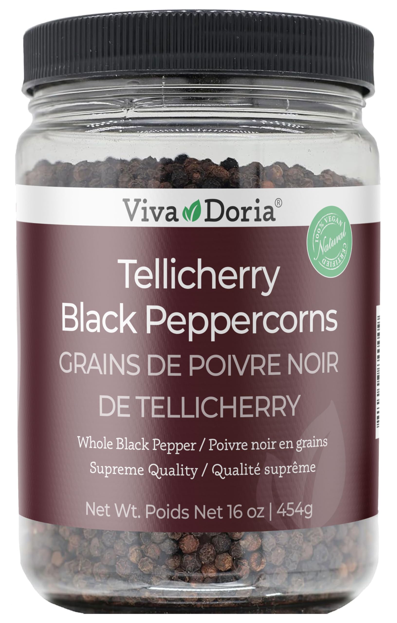 Viva Doria Tellicherry Peppercorn, Whole Black Pepper, 16 Oz (453g)