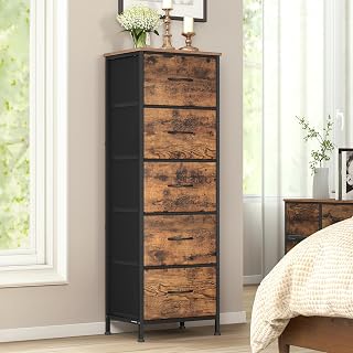 SONGMICS Chest of Drawers, Storage Unit, 5 Drawers | Modern basic, Steel, Particleboard, MDF, Paper, Non-Woven Fabric, Ink Black and Rustic Brown, BELLAH Collection LGS315BH04