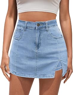 Vetinee Jean Skorts for Woman High Waisted Trendy Slit Y2K Shorts Skirts