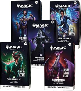 Magic: The Gathering Foundations Commander Deck Bundle - All 5 Decks (Calling All Angels, Keen Engineering, Wretched Ranks, Reign of Dragons, Tramplesaurus Rex)