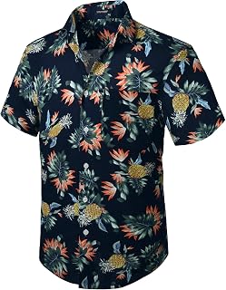 HISDERN Men's Funky Hawaiian Shirt Unisex Short Sleeve Front Pocket Holiday Summer Aloha Printed Beach Casual Hawaiian Shirt S–2XL