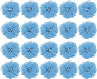 20 Pieces Lake Blue Chiffon Artificial Flower Heads 5cm for DIY Wedding Party Decoration