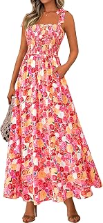 PRETTYGARDEN レディース サマードレス フローラル スモック マキシドレス ビーチサンドレス