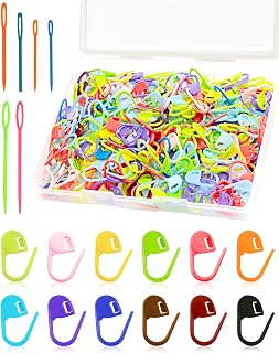FIVEIZERO 300pcs Stitch Markers for Crocheting & 6pcs Blunt Sewing Needles | Mix Random Color Knitting Markers;Reusable Bulk Plastic Crochet Hook Clip for Knitting,Weaving,Crocheting,Art,Craft Projects