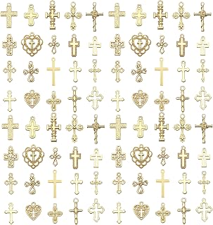 WOCRAFT 60pcs KC Gold Cross Bracelet Charms for Jewelry Making Sets DIY Necklace Bracelet Keychain Crafting Charms Kit Craft Supplies (SN908)