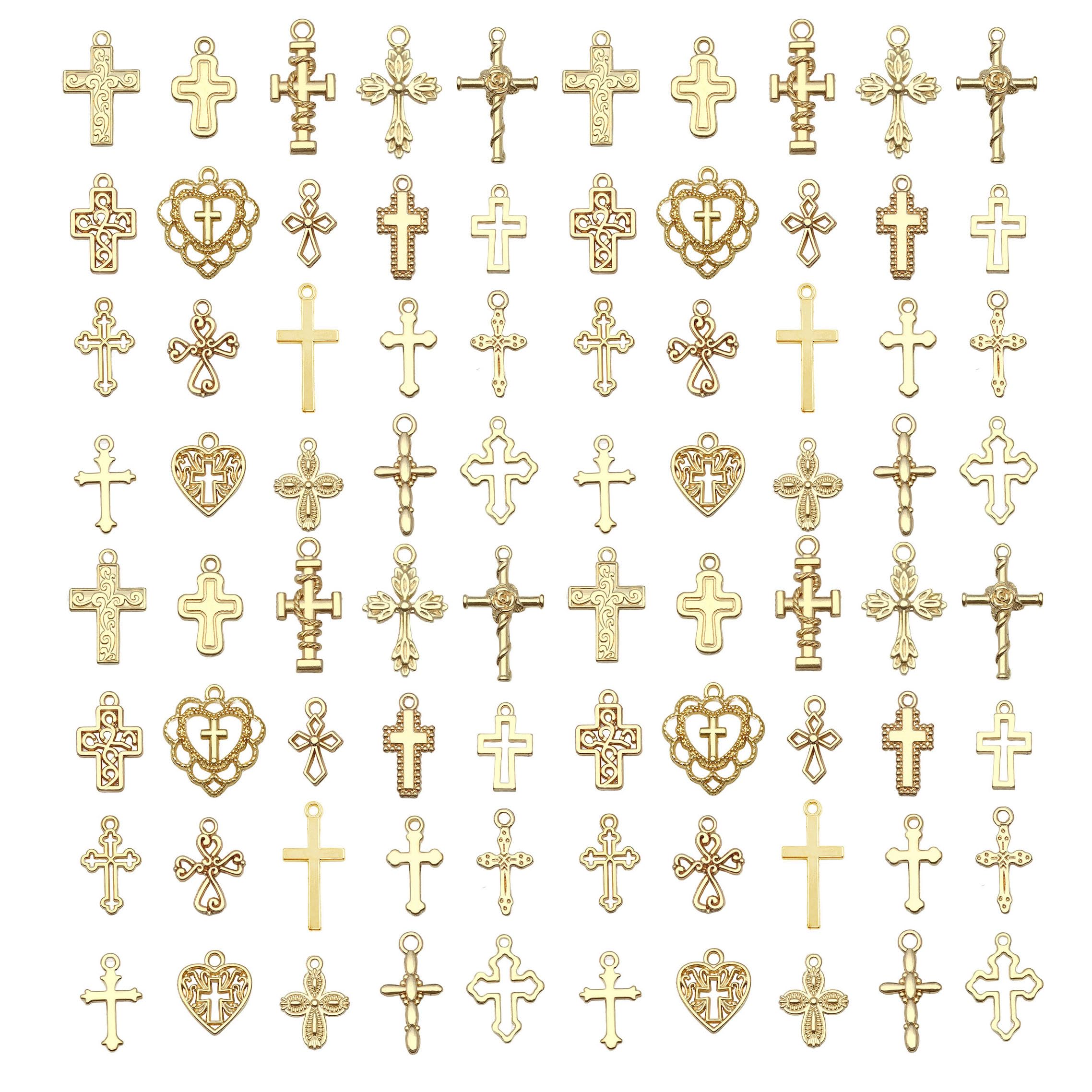 WOCRAFT 60pcs KC Gold Cross Bracelet Charms for Jewelry Making Sets DIY Necklace