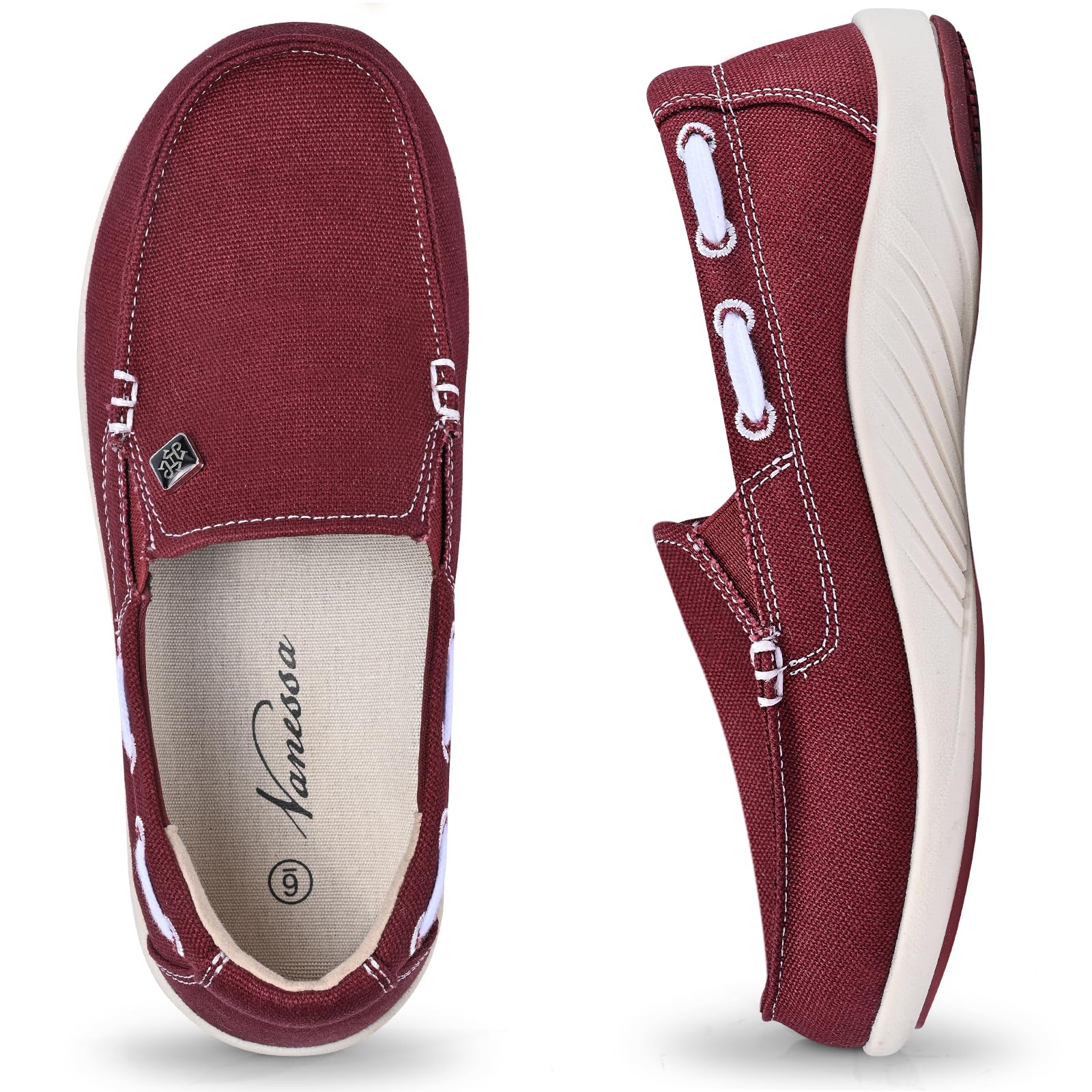 Womens Slip On Shoes, Comfort Casual Loafers Shoes with Arch Support - Boat Canv