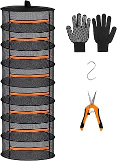 Desy & Feeci 8 Layer Herb Drying Rack- Folding Mesh Hanging Basket Dryer Net with Orange Zippers for Flowers Buds Plants Garden Outdoor Bumper Harvest