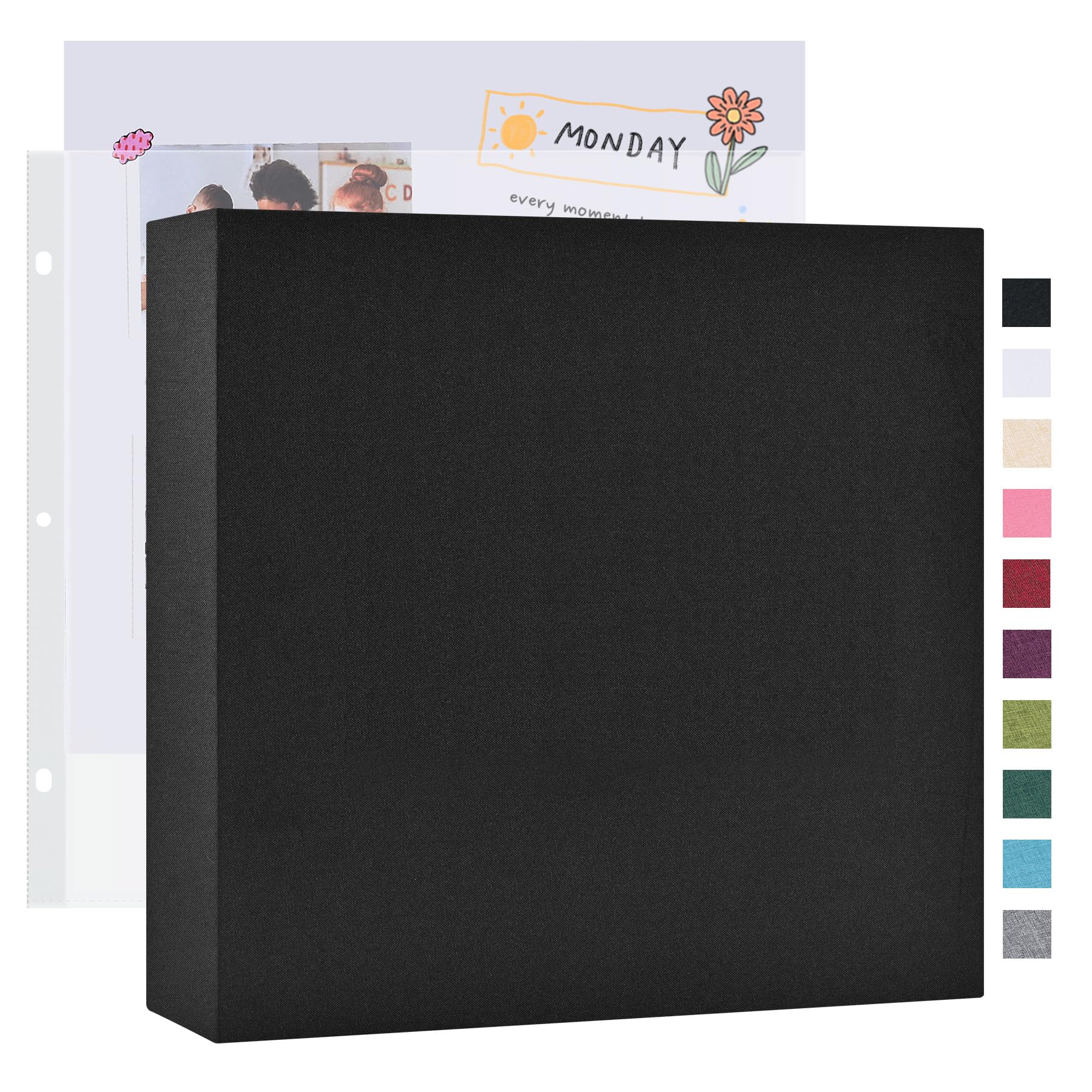 Mublalbum 12x12 Inch 3 Ring DIY Scrapbook Photo Album 80 Pages, Black | Linen Co