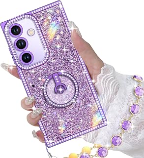 Miss Arts for Samsung Galaxy S25 Case with Ring Stand, Glitter Purple