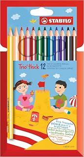 Triangular Colouring Pencil - STABILO Trio thick - Pack of 12 - Assorted Colours | 12er Pack