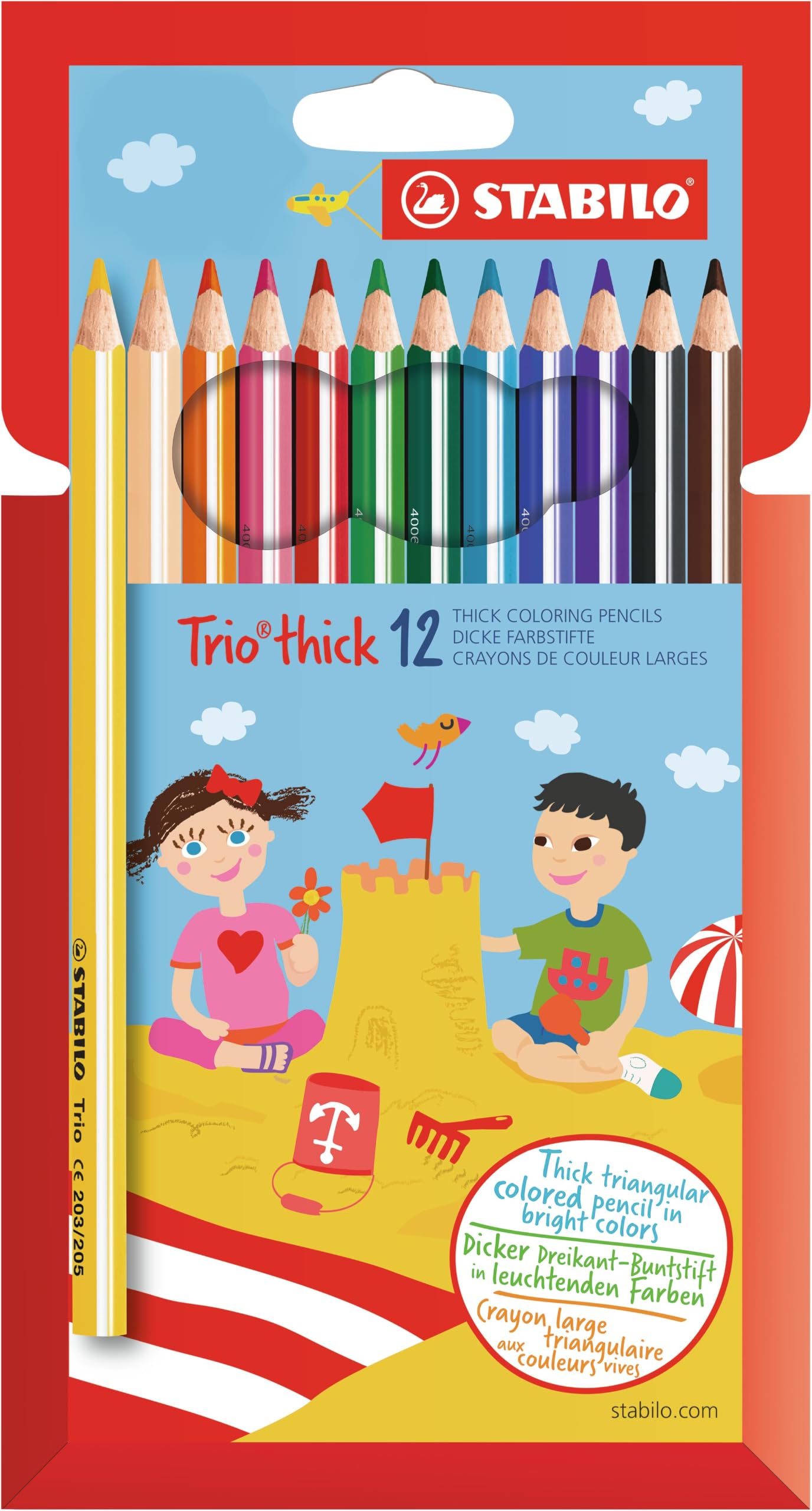 Triangular Colouring Pencil - STABILO Trio thick - Pack of 12 - Assorted Colours