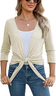 Famulily Transparent Cardigan Shrug for Women 3/4 Sleeve Tie Front Summer Lightweight Covers Ups