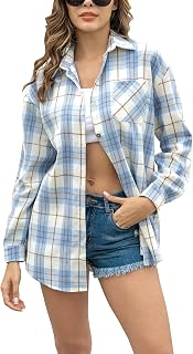 Megfie Women's Oversized Flannel Shirt Plaid Soft Flannel Shirt Button Down Long Sleeve Flannel Plaid Blouses for Women