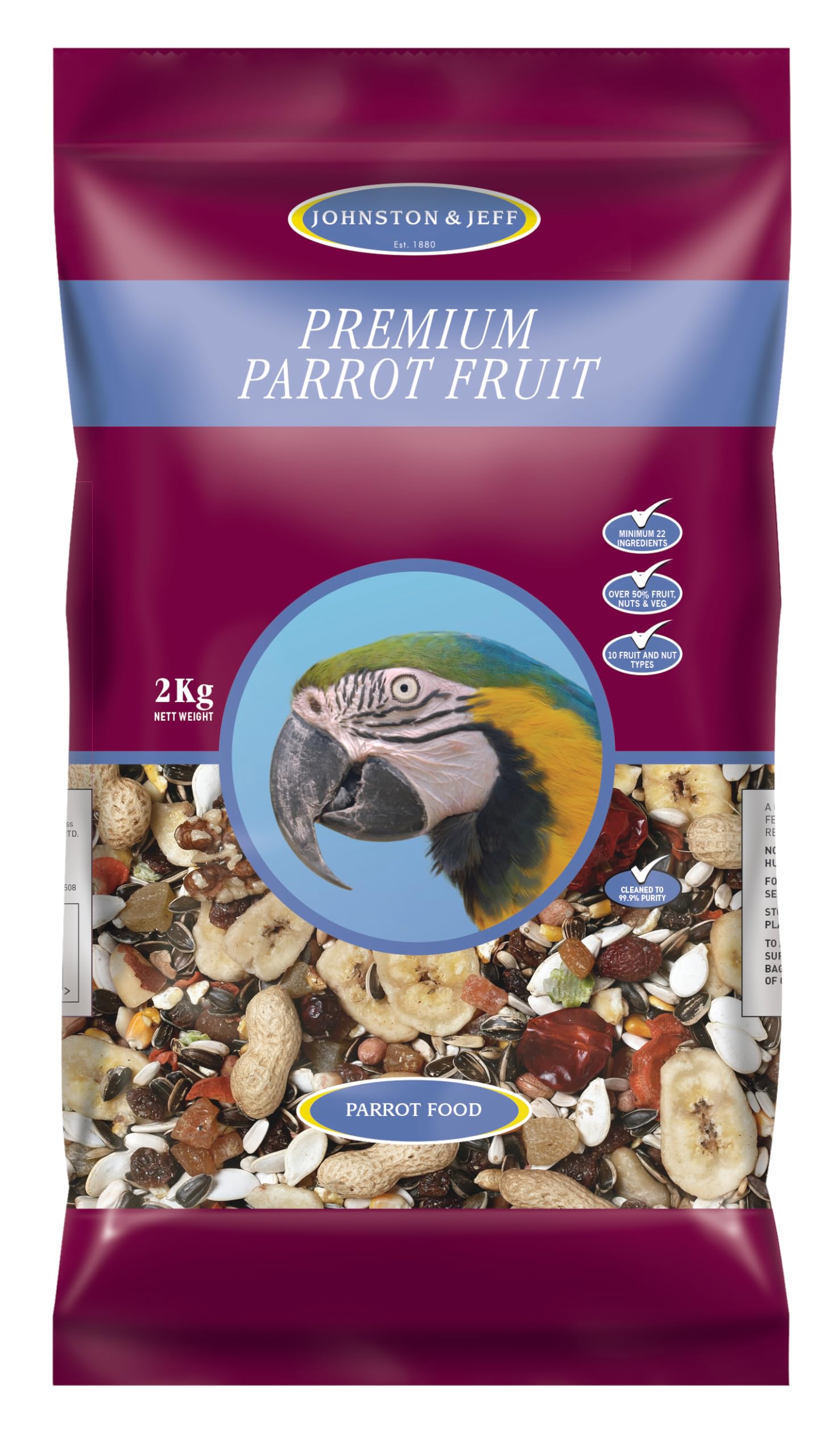 Johnston & Jeff Premium Fruit Parrot Seed 2kg - Mixed Aviary Blend, 22 Ingredien
