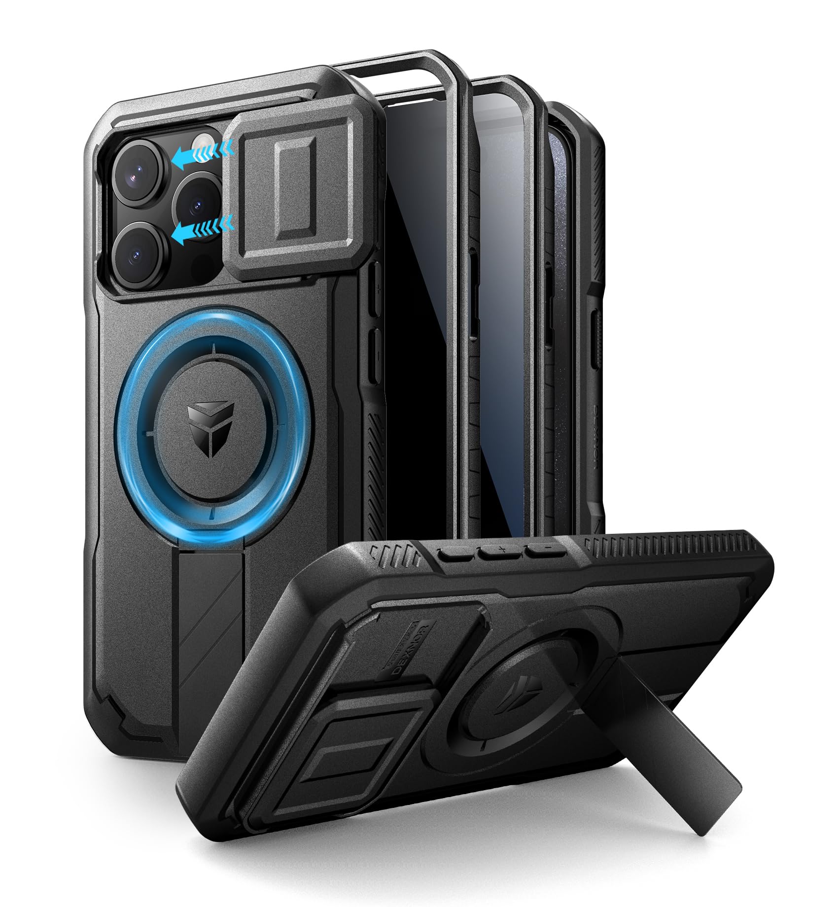 Dexnor for iPhone 15 Pro Case with Slide Camera Cover & Adjustable Kickstand & P