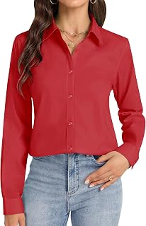 J.VER Women Button Down Shirt Cotton Stretch Collar Long Sleeve Casual Work Shirt