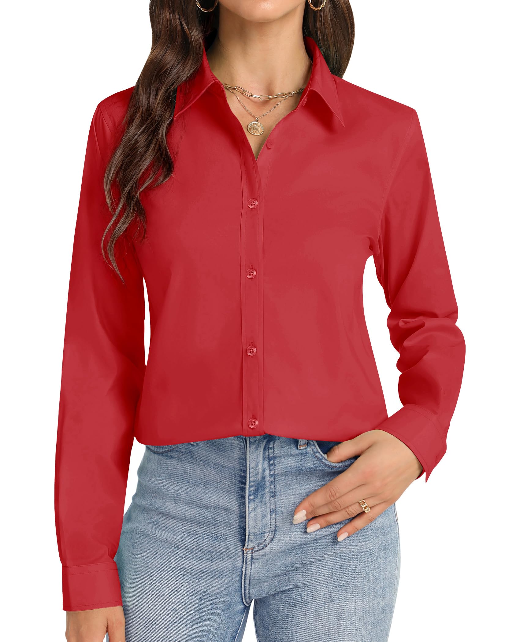 J.VER Women Button Down Shirt Cotton Stretch Collar Long Sleeve Casual Work Shir
