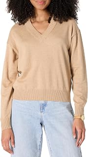 Amazon Essentials Womens Long Sleeve Relaxed-Fit Lightweight V-Neck Cropped Sweater Top