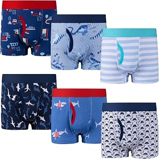 BIG ELEPHANT 6-Pack Boys Boxer Briefs, 100% Cotton Toddler Underwear