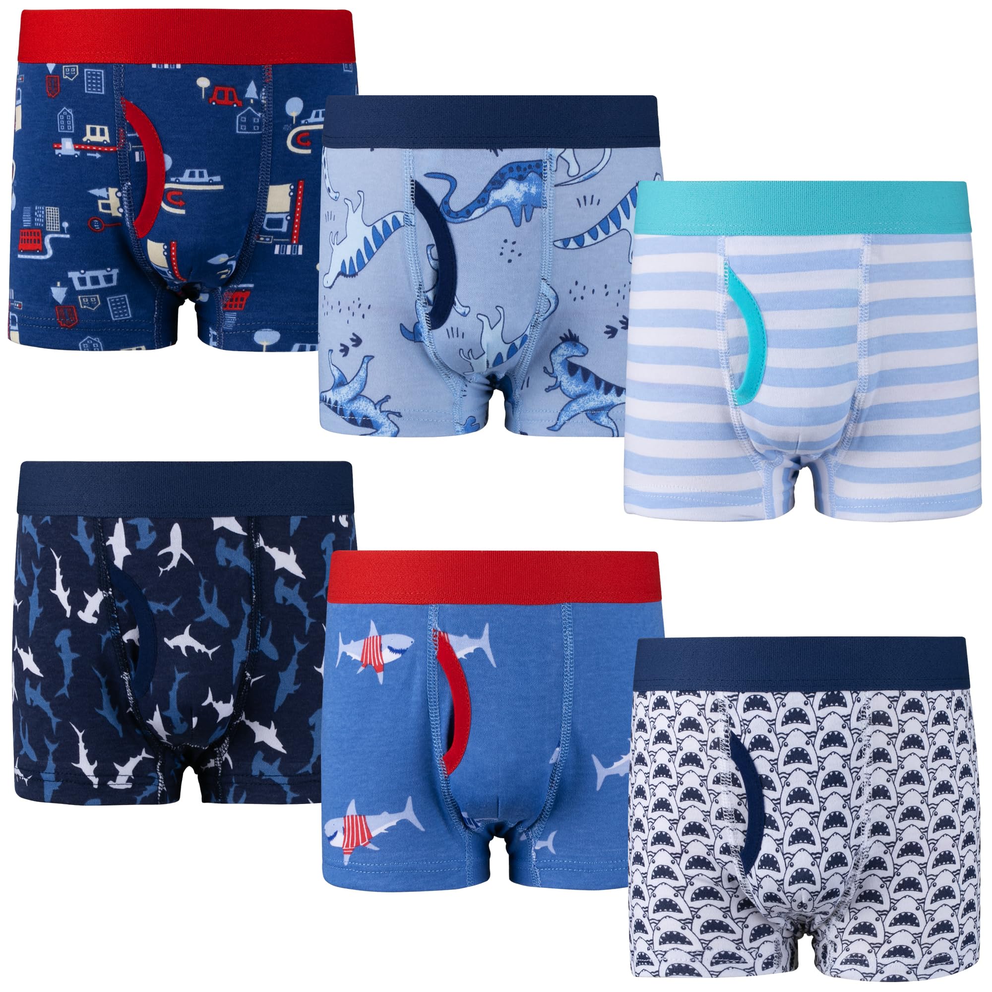 BIG ELEPHANT 6-Pack Boys Boxer Briefs, 100% Cotton Toddler Underwear