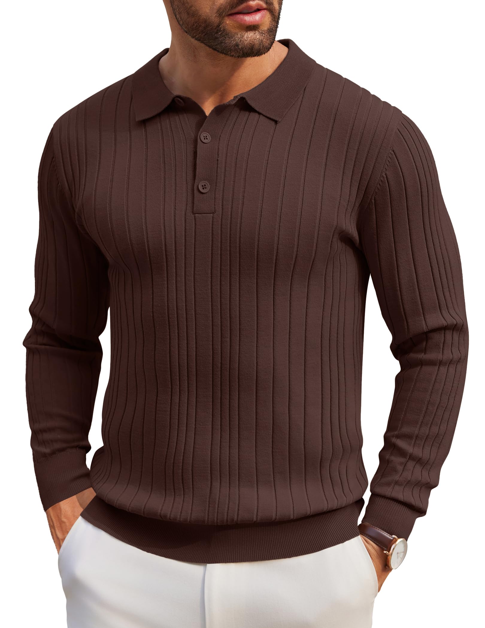 Coofandy Men's Long Sleeve Polo Shirt, Lightweight, Modern, Casual, with Collar