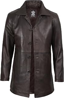Real Lambskin Leather Car Coat Mid Length Long Jackets For Men