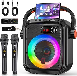 JYX Karaoke Machine with 2 Wireless Microphones, 200W Peak, Bluetooth 5.3 | 5.25" Subwoofer 2" Tweeter PA System with DJ Lights, TWS Stereo Pairing, Echo/Bass/Treble Adjustment, Suit FM/AUX/USB/TF
