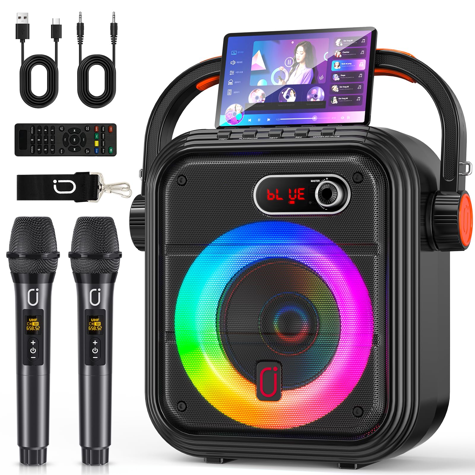 JYX Karaoke Machine with 2 Wireless Microphones, 200W Peak, Bluetooth 5.3 | 5.25