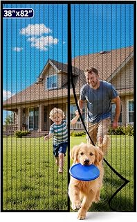 Kitsure Magnetic Screen Door Mesh, 38 x 82 in, Hands-Free Closure | Keeps Bugs Out, Strong Magnets & Self Sealing, Easy Assemble, Pet Kid Friendly for Front Sliding Door, Stripe Black