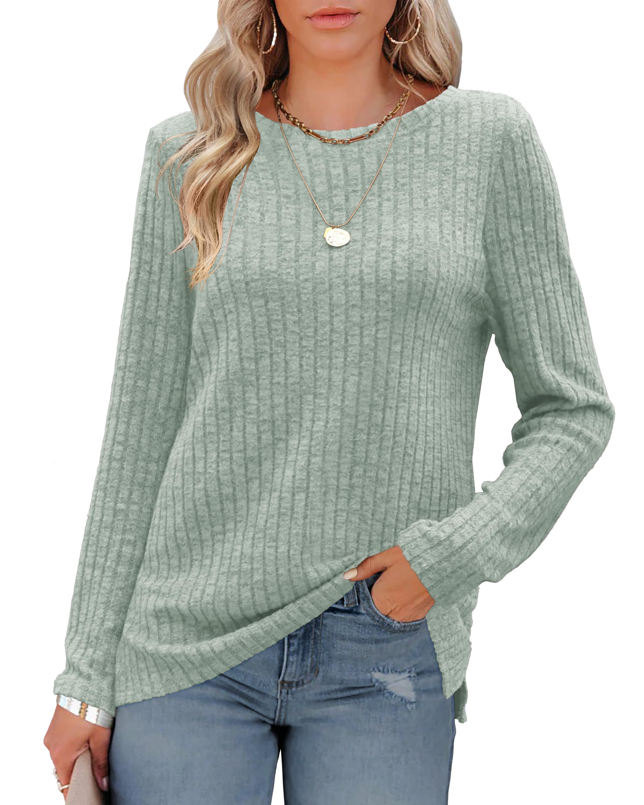 Odosalii Womens Tops Crewneck Long Sleeve Jumper Shirts Pullover Sweaters