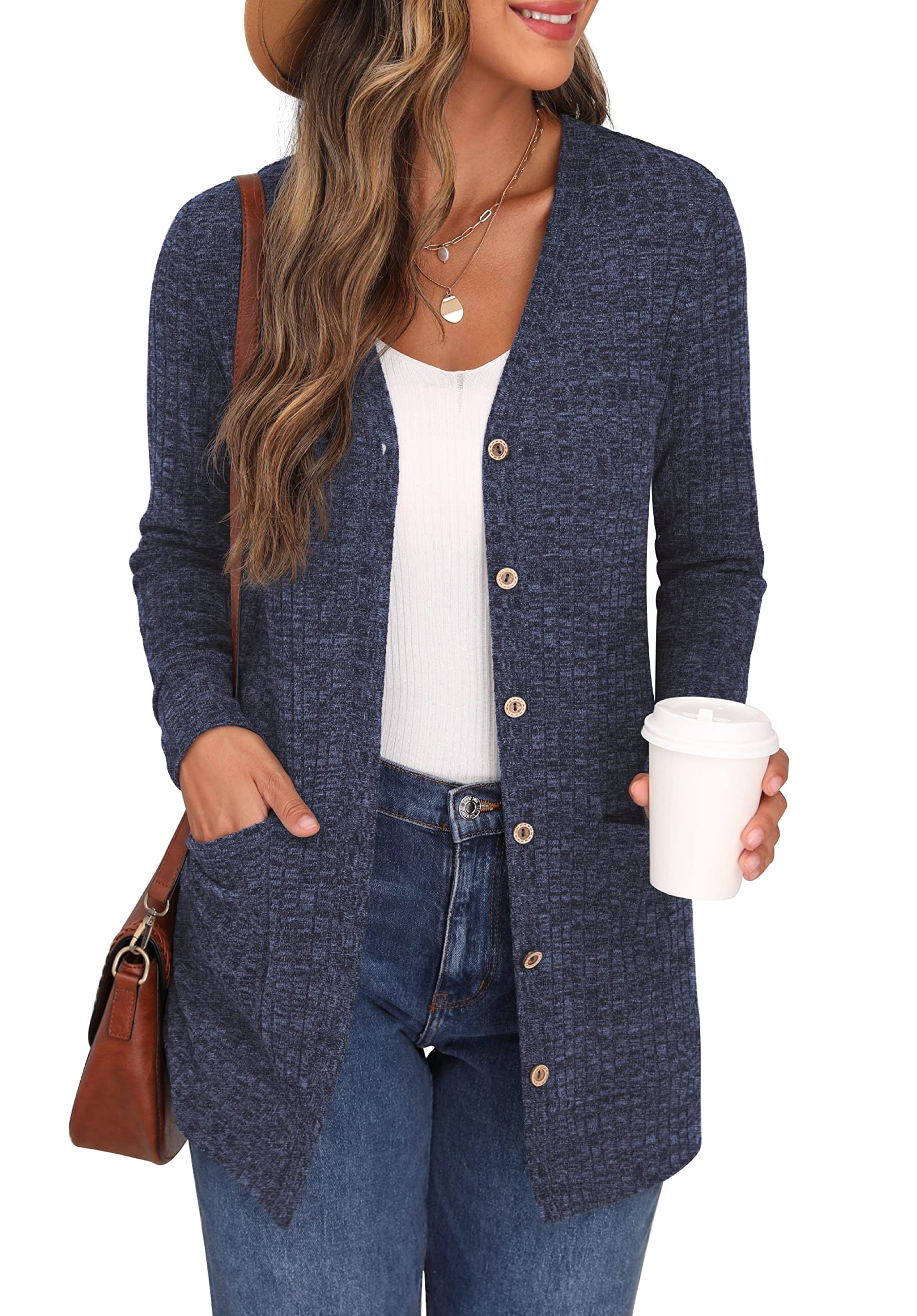 GRECERELLE Women's Long Cardigan Long Sleeve Elegant Comfortable Front Opening B