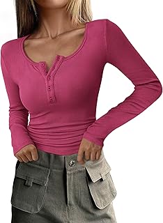 PRETTYGARDEN Womens Long Sleeve Henley Shirts Button Down Ribbed Knit Slim Fit Basic Tops for Fall 2025