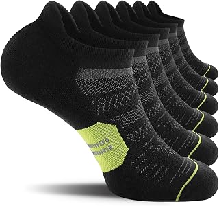 CS CELERSPORT Men's Ankle Running Socks with Cushion, Arch Support Low Cut Athletic Tab Socks for Men Women 6 Pack