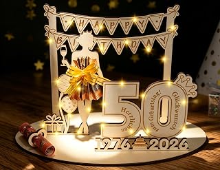 Money Gift 50th Birthday Woman Decoration, Money Gifts Birthday Women 50th Birthday Gift with LED Fairy Lights, Money Gift Birthday Wooden Sign Guest Book Gifts for 50th Birthday