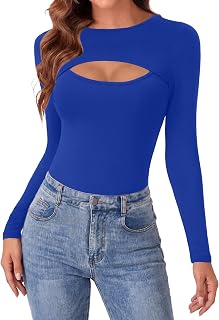 Vrtige Women Long Sleeve Top Cut Out Front Tight Sexy Cute Casual Elegant T Shirt