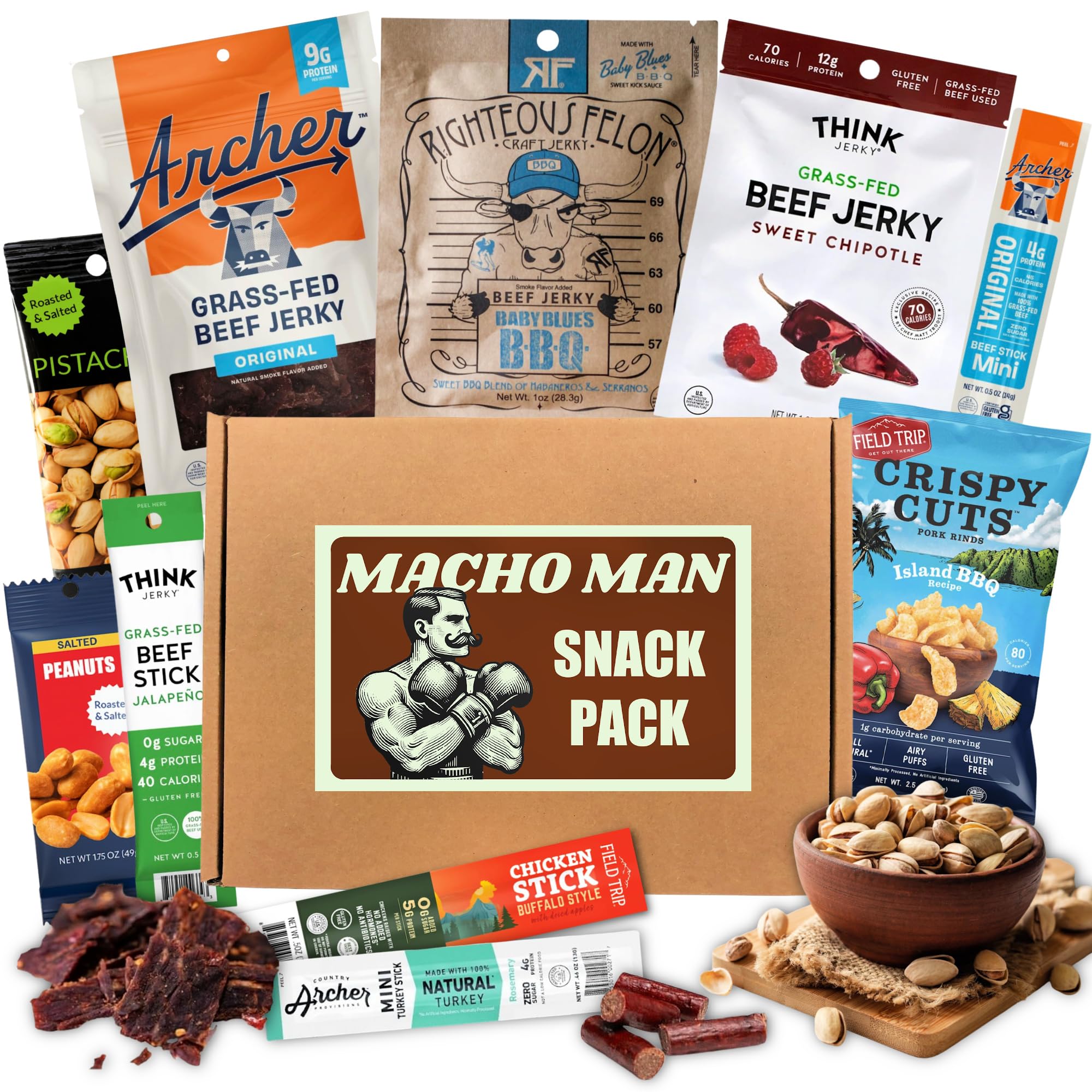 Macho Man Snack Pack Jerky Gift Box – High Protein Beef Jerky & Meat Snack Assor