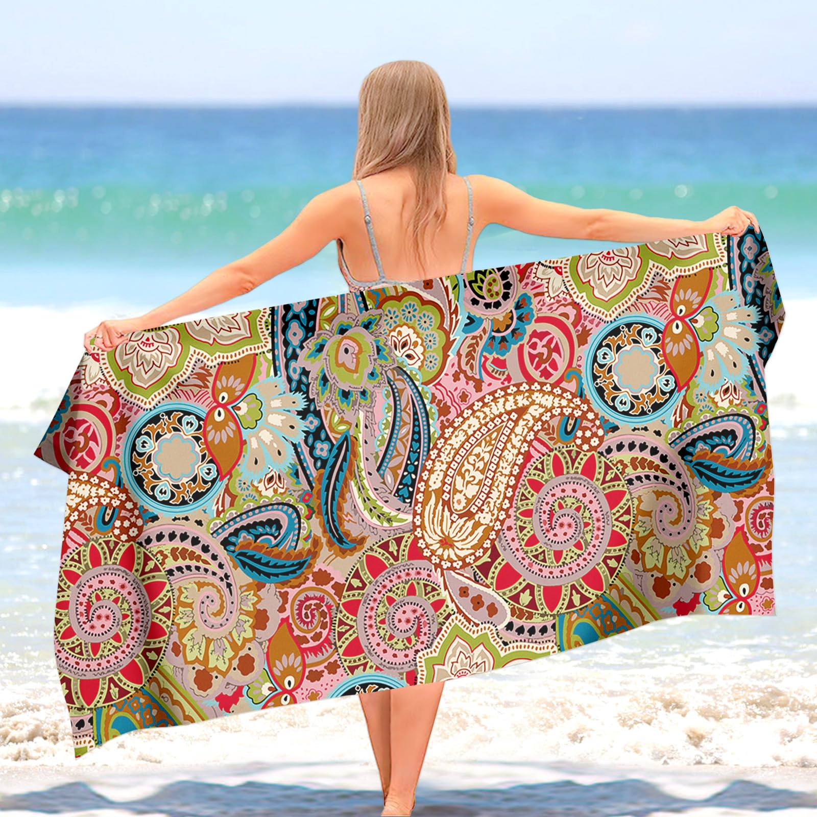 Paisley Microfiber Beach Towel, Quick Drying Sandless Lightweight Oversized Bohe