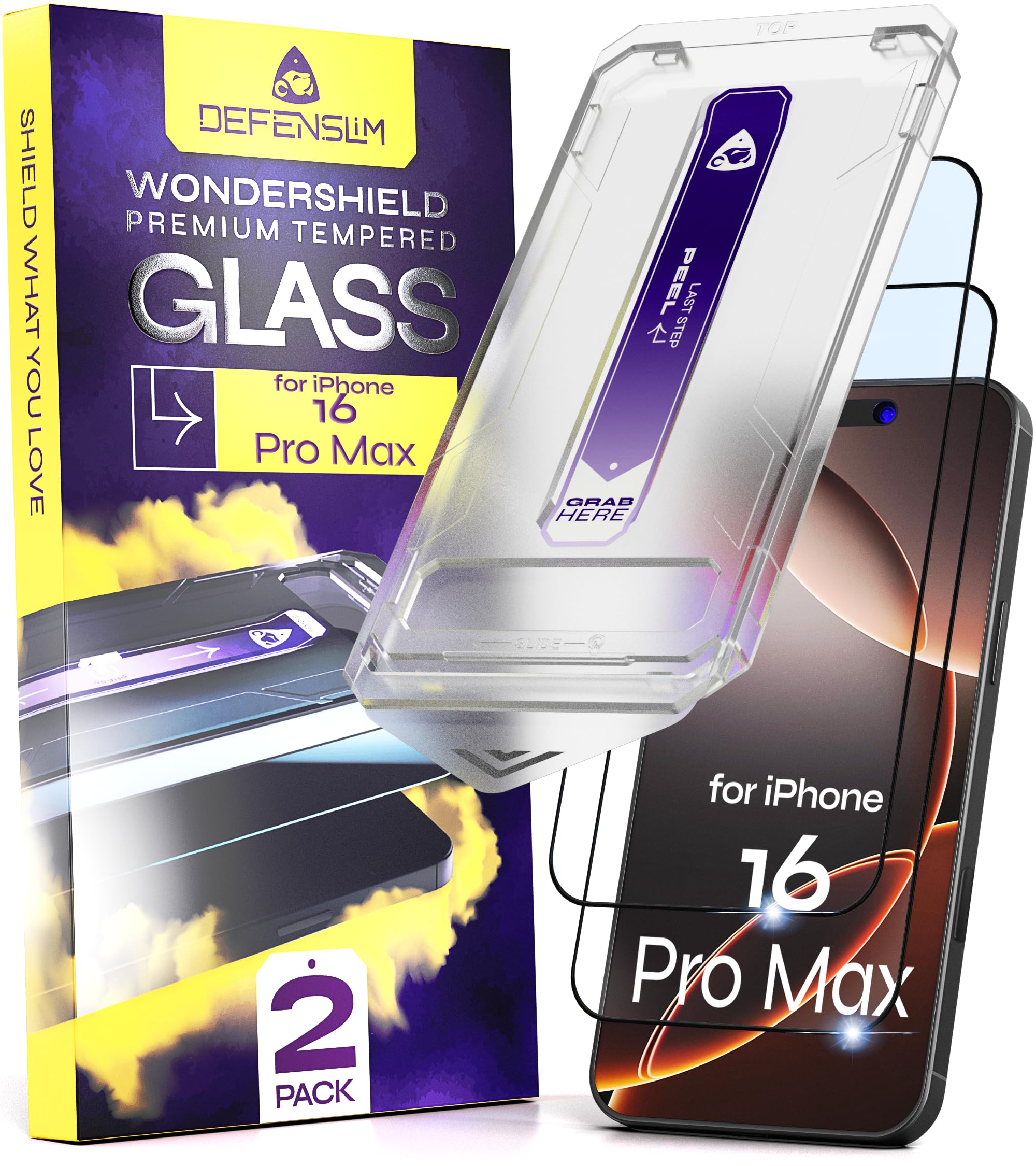 Defenslim WonderShield Screen Protector for iPhone 16 Pro Max, 2 Pack Glass