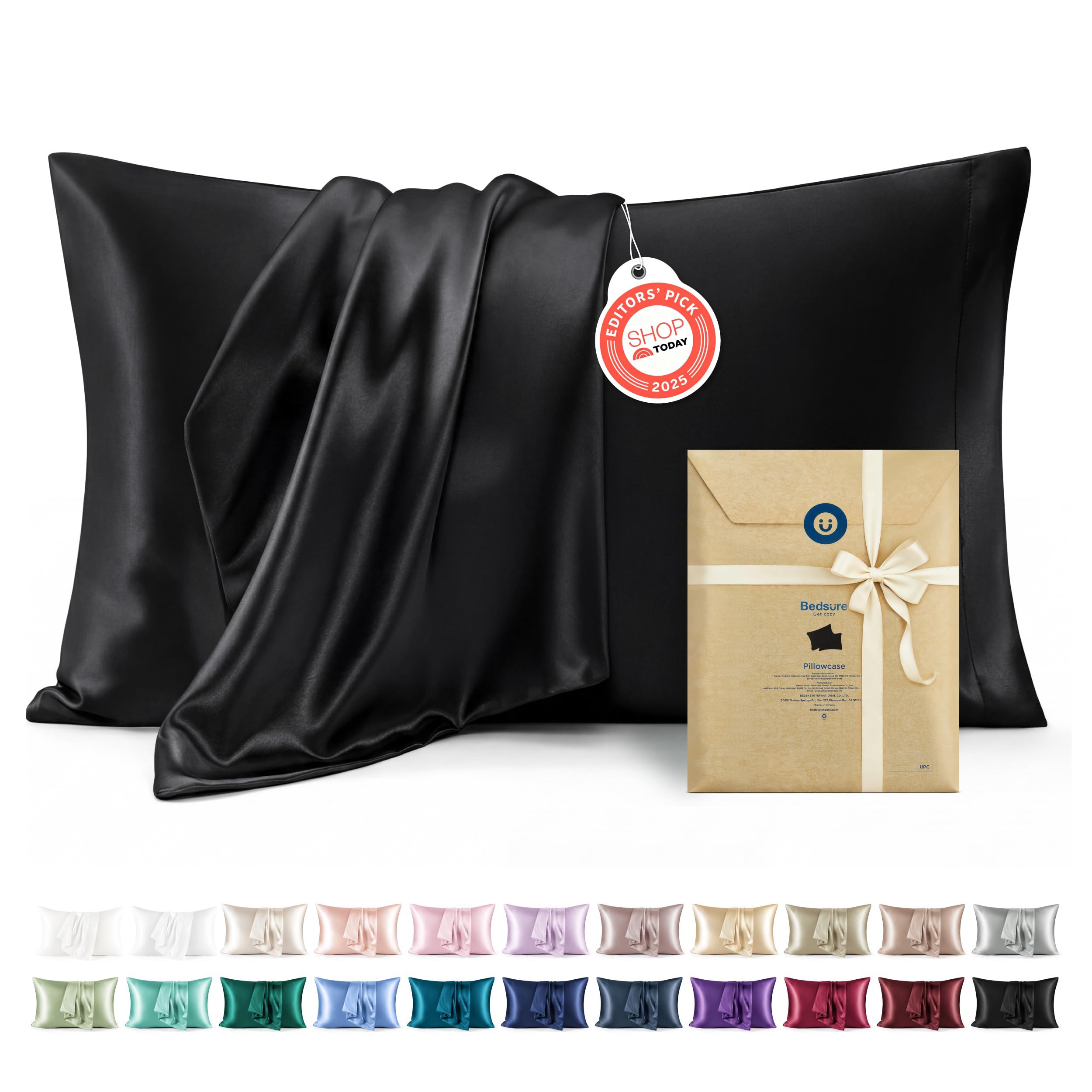 Bedsure Satin Pillow Cases King - Similar to Silk Pillowcase 2 Pack Black