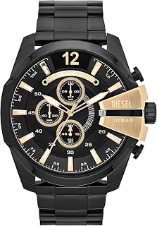 Diesel Reloj para hombre Mega Chief, movimiento cronógrafo de cuarzo, caja de acero inoxidable plateado de 59 mm con correa de acero inoxidable, DZ4308