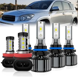 Led Headlights Fit for Toyota RAV4 2006-2012 Headlight Bulbs,9005/HB3/H10 High Beams +9006/HB4 Low Beams+ h11 Fog Lights Combo Kit,Plug And Play,Pack of 6 (Toyota RAV4 2006-2012)