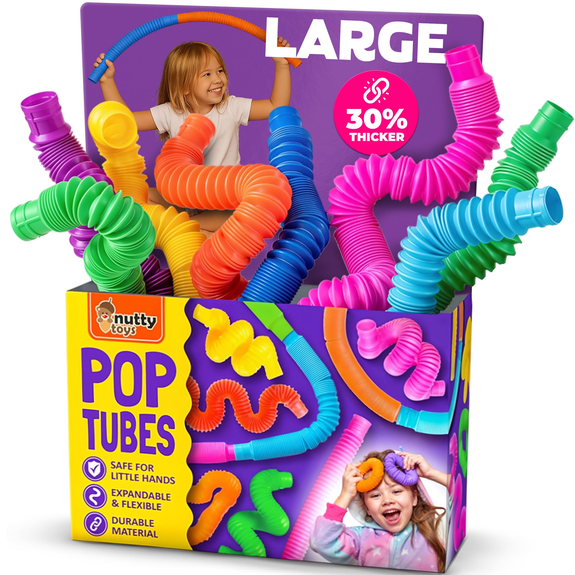 Nutty Toys Pop Tubes - Large 8-Pack Sensory Toys - Creative STEM Learning for Ki