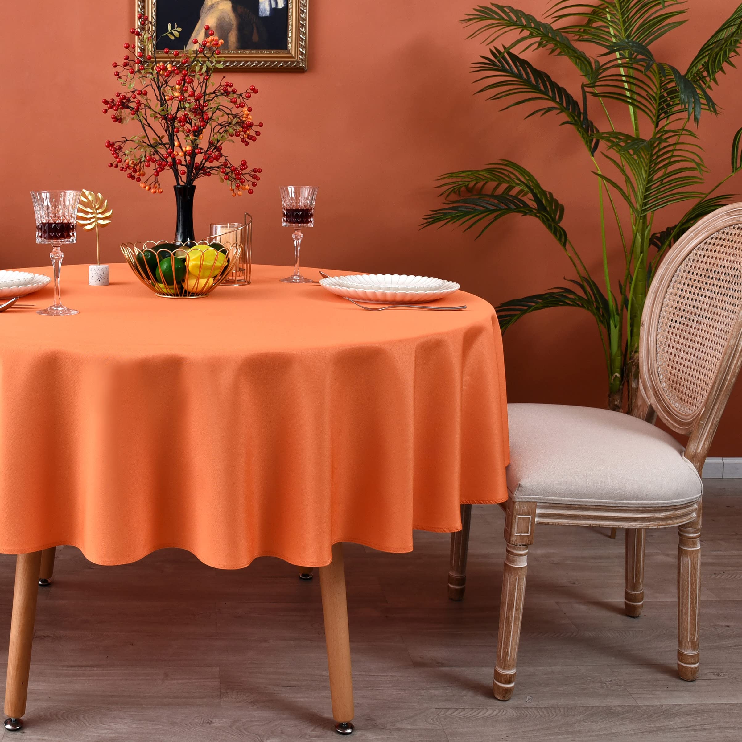 MEANMOY Orange Round Tablecloth 70 Inch Water Resistant Table Cloth
