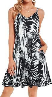 JOELLYUS Women Summer Dress Casual Beach Dress Floral Spaghetti Straps Wide Pocket Dress