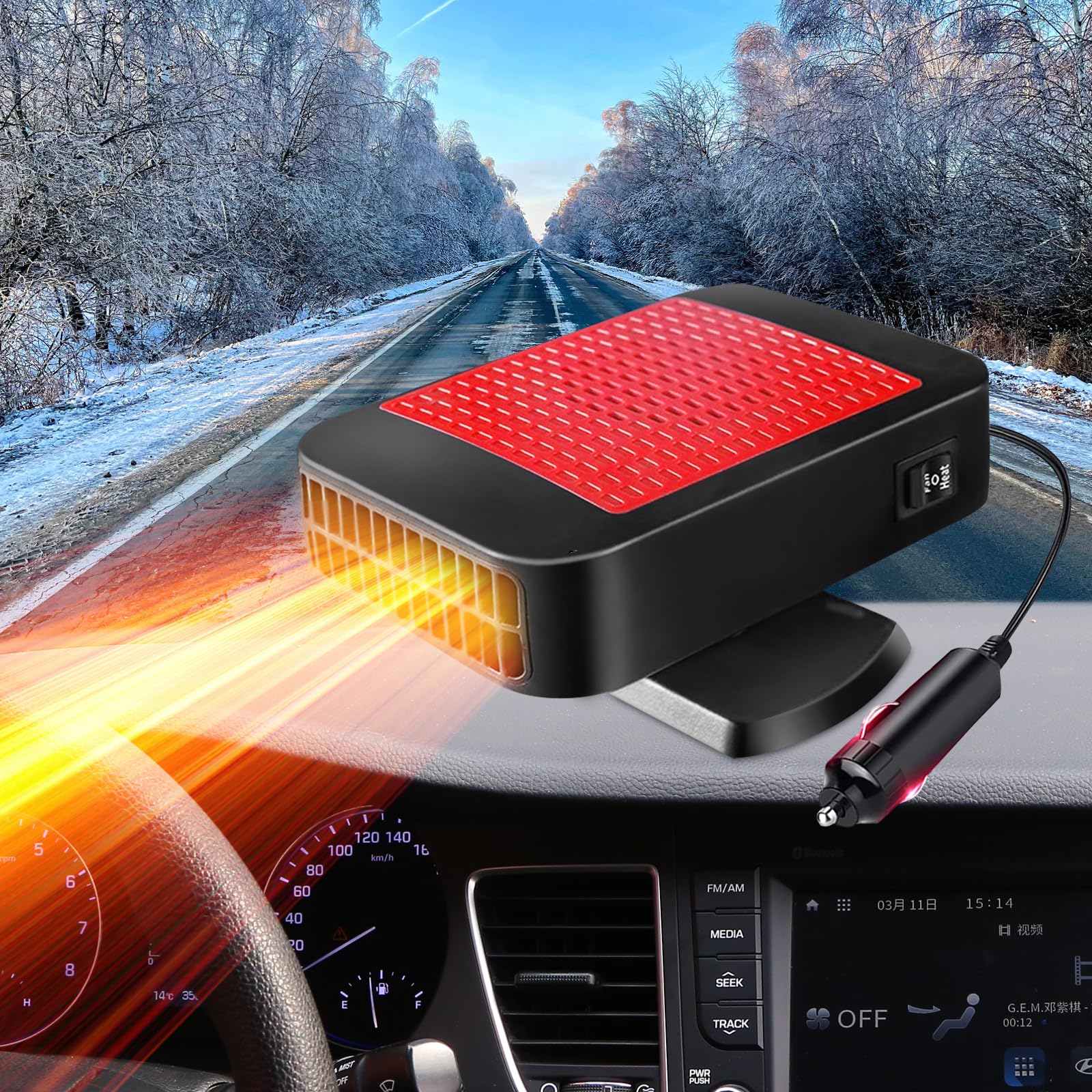 12V Portable Car Heater, 360° Rotation Plug in Car Defroster Defogger | 2-in-1 F