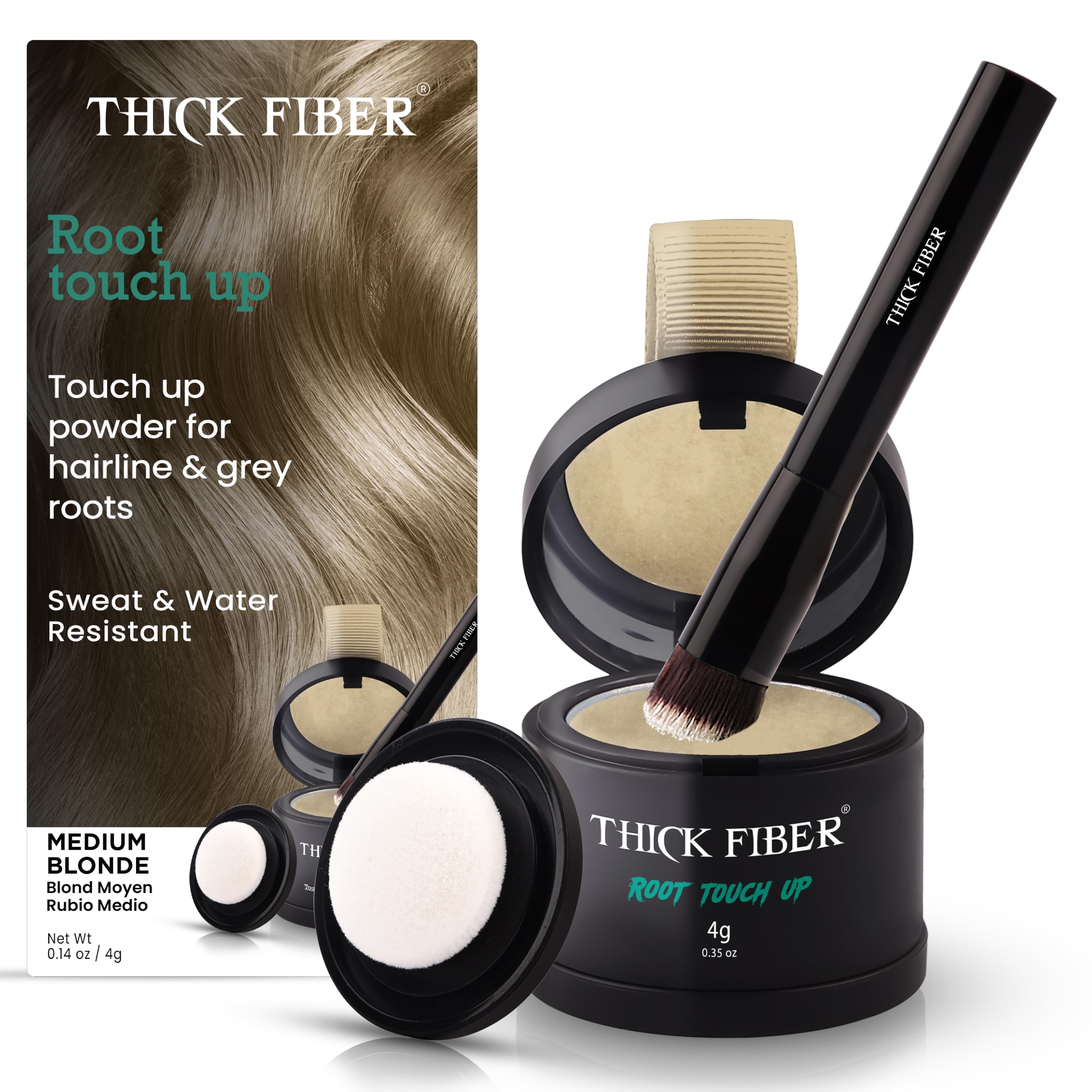 THICK FIBER Root Touch Up & Hairline Powder with Brush 4g – Covers Grey Roots & 