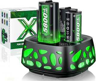 4 x 5800mWh Battery for Xbox One/Xbox Series S/X, 2.5H Fast Charging Station 10 Colors RGB Mode 25H Playing Time Rechargeable Battery for Xbox Series S/X/Xbox One/S/X/Elite Controller